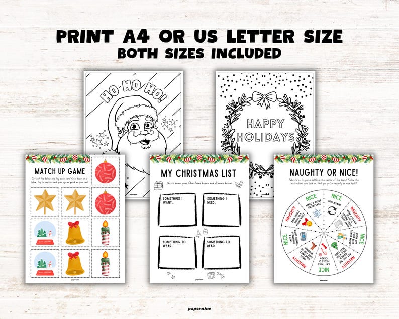 Christmas Printable Activity Book for Kids: Holiday Games, Puzzles & Coloring Pages (Instant Download) image 5