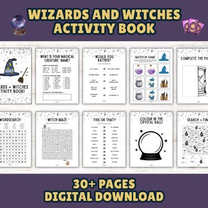 Wizards and Witches Printable Activity Book for Kids: Magic Games, Puzzles & Coloring Pages (Instant Download)