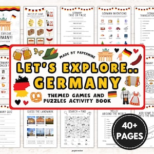Lass uns Deutschland erkunden! Druckbares Erinnerungsbuch für Kinder | Lustige Spiele, Puzzles & Malseiten | Reisespaß | Sofort Download