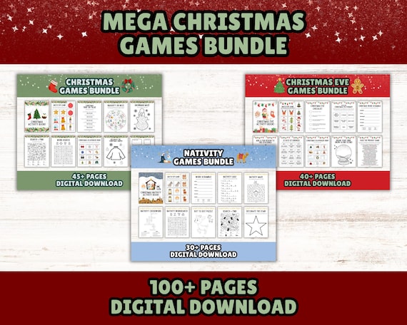 Christmas Printable Activity Book Bundle for Kids: Holiday Games, Puzzles & Coloring Pages (Instant Download)