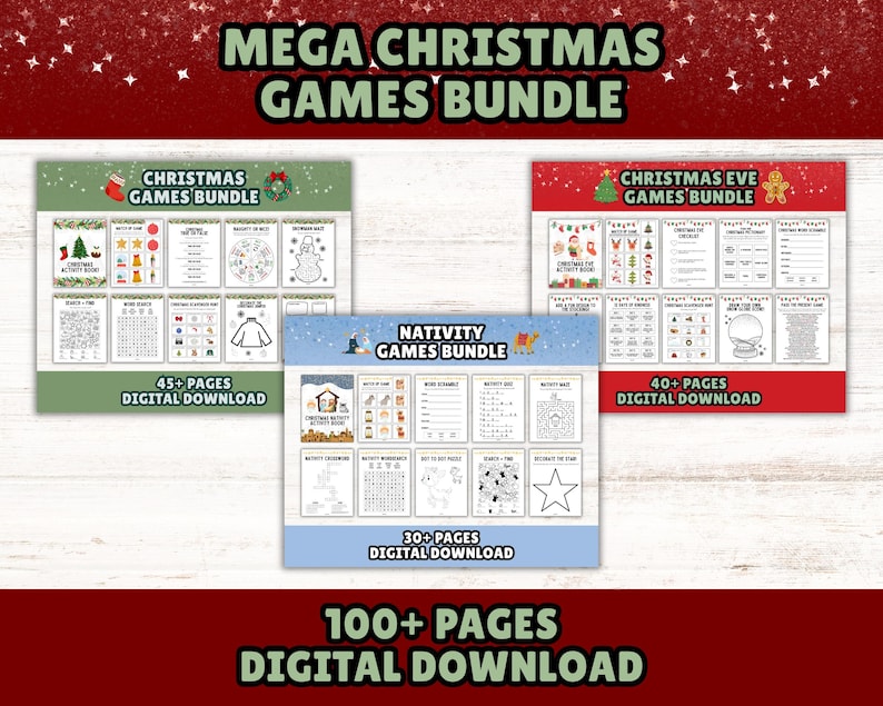 Christmas Printable Activity Book Bundle for Kids: Holiday Games, Puzzles & Coloring Pages (Instant Download) image 1