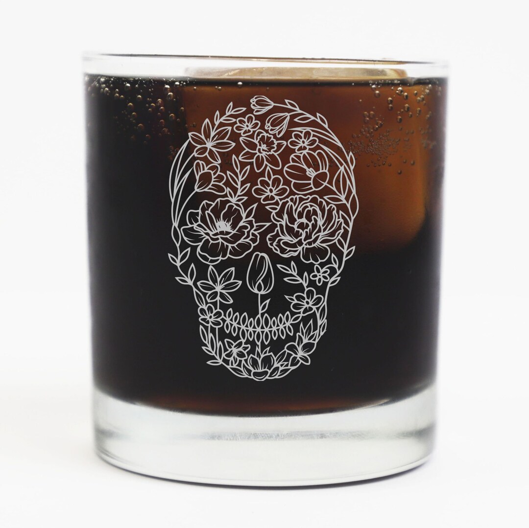 Etched Skull Whiskey Glass Skull Glass Ladies Whiskey Glass Whiskey Etsy
