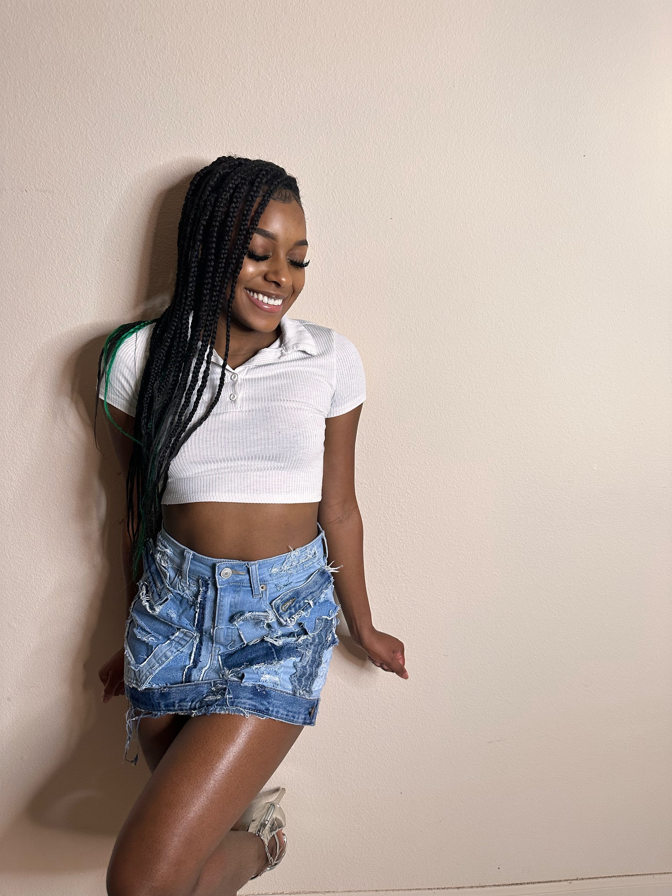 Distressed Denim Mini Skirts