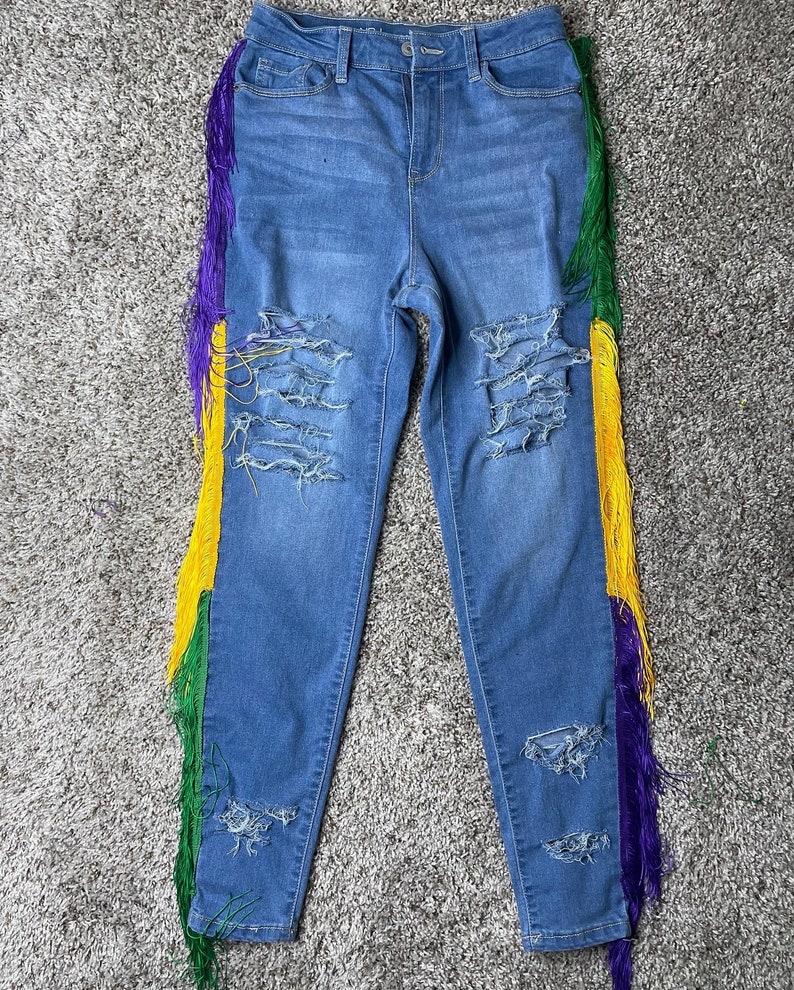 mardi gras bead jeans