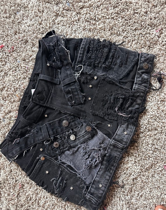 Distressed Black Mini Skirt Etsy UK