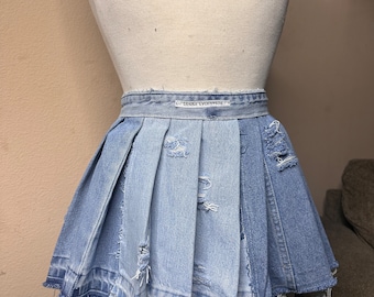 Denim Mini Pleated Skirt