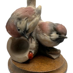 VTG Giuseppe Armani Porcelain Finches on Log w Ladybird Italy Figurine D3-99 image 4