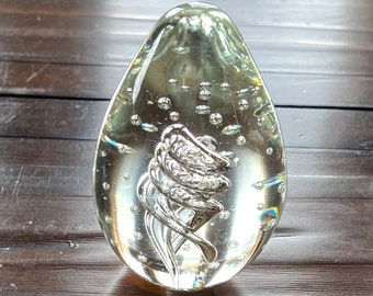 Vintage Art Studio Glass Egg-Shaped Spiral Clear Glass Paperweight