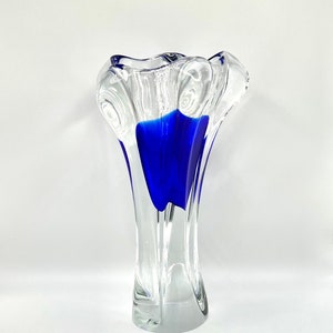 Handblown Vintage Bohemia Czechoslovakia Blue Lead Crystal 1414 Vase