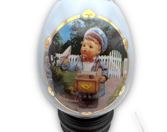 Vintage M.J. Hummel Egg ”Postman”  | 23kt Gold Border Signed Cert. of Authenticity | 1 of a 12 egg collection from 1993-1994