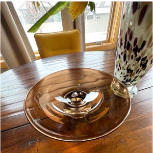 Vintage MCM Rosenthal Smoke Crystal Glass Dessert/Cake Stand Plate 11” Diameter