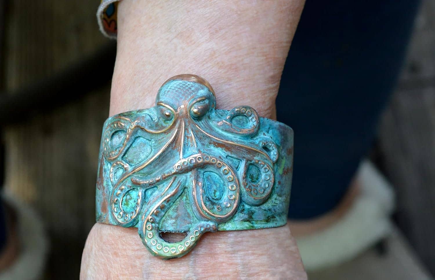 Elaine Coyne Wearable Art Patina Sculptural Octopus Tapered Cuff 