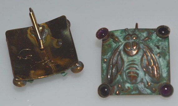 Verdigris Patina Solid Brass bumblebee earrings w… - image 4