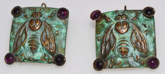 Verdigris Patina Solid Brass bumblebee earrings w… - image 2