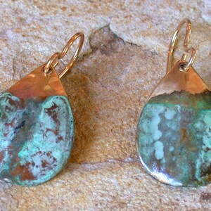 Verdigris Patina Solid Brass Small Textured Sculptural Teardrop Young Collectors Dangle Earrings