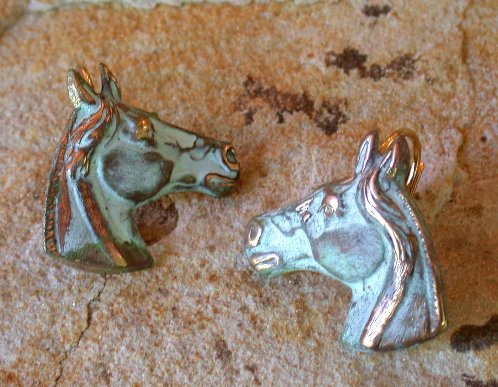 Verdigris Patina Solid Brass Horse Head Earrings Elaine  display picture 2