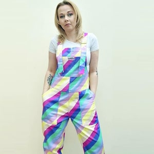 Bright Stripes Dungarees. Jambats. Retro 80&#39;s 90s. Stretch Cotton Dungarees. Festival. Sizes 4XS - 6XL