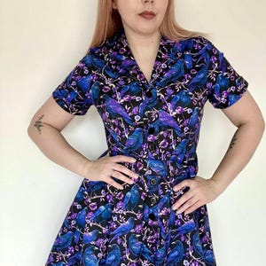 Crow & Raven Print Shirt Dress: Gothic Witchy Stretch Cotton image 2