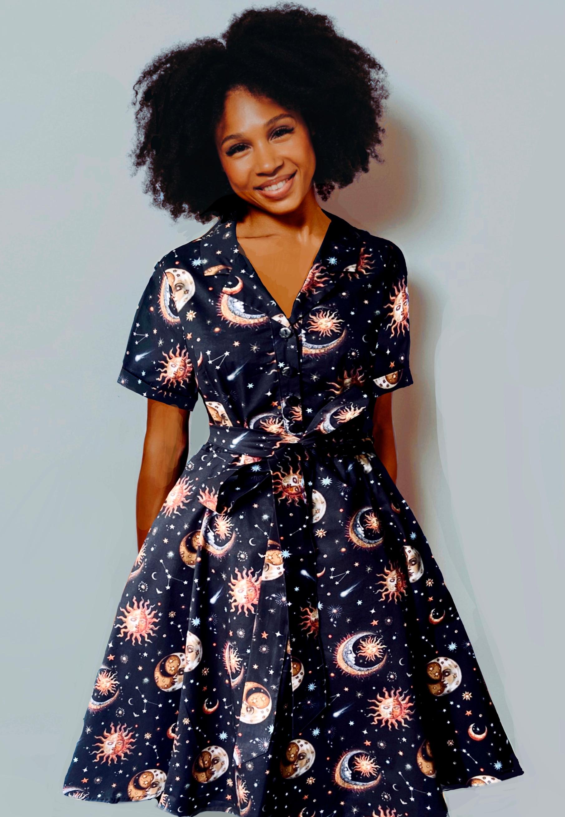 Celestial Retro Shirt Dress. Jambats. Stunning Sleepy Moons Celestial Retro Shirt Dress. Jambats. Stunning Sleepy Moons