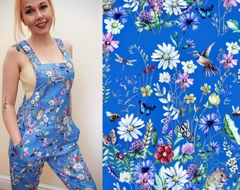 Wild Summer Meadow Dungarees: Stretch Cotton Cottagecore Overalls (Sizes 4XS-6XL)