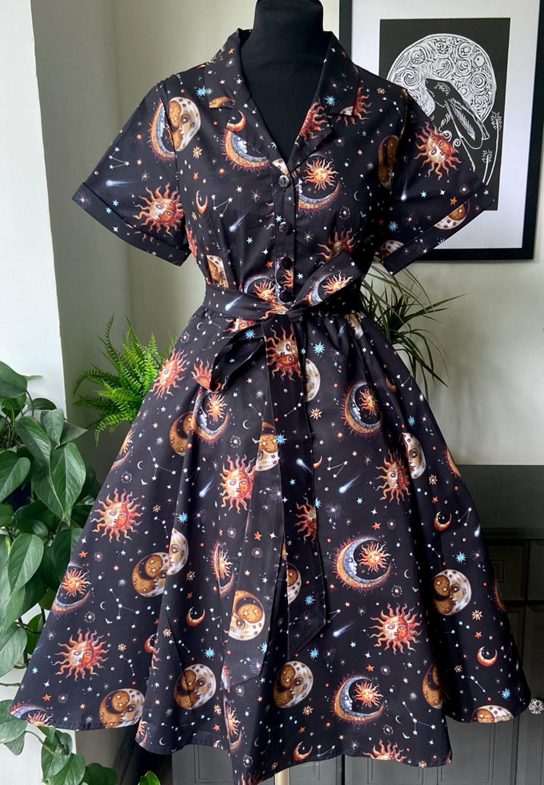 Celestial Retro Shirt Dress. Jambats. Stunning Sleepy Moons Celestial Retro Shirt Dress. Jambats. Stunning Sleepy Moons
