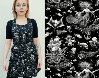 Gothic Pinafore Dress: Underwater Abyss Print, Stretch Cotton