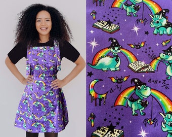 Wizard Dinosaur Pinafore Dress: Rainbow Academy Stretch Cotton