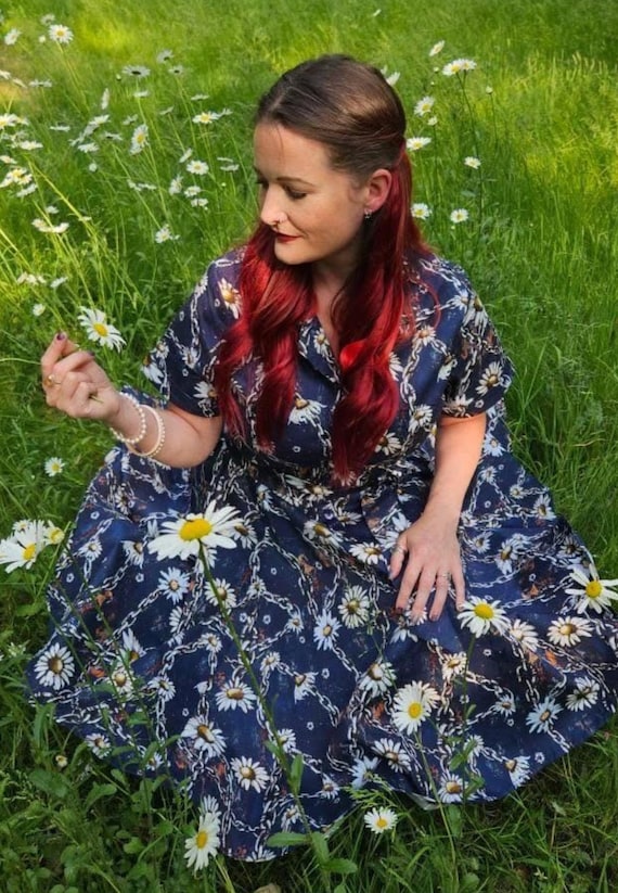 grunge shirt dress Daisy Chains Dress: Retro Print, Soft Stretch Cotton Womens Mini Dressess