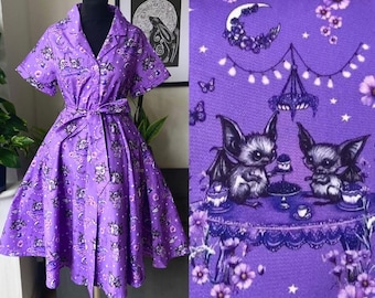Bats Tea Party Shirt Dress: Whimsical Retro Stretch Cotton Dress