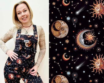 Celestial Cotton Twill Dungarees: Whimsigoth Lunar Witch Overalls (Sizes 4XS-6XL)