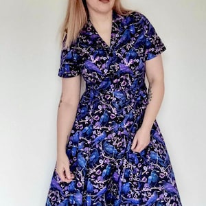 Crow & Raven Print Shirt Dress: Gothic Witchy Stretch Cotton image 3