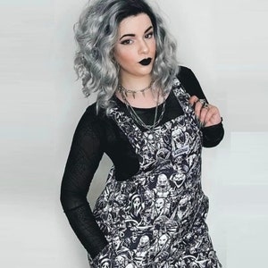 Screaming Demons Dungarees. Jambats. Horror Print Stretch Cotton Dungarees. Alternative. Goth Dungarees. Sizes 3XS - 6XL.