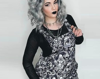 Screaming Demons Dungarees. Jambats. Horror Print Stretch Cotton Dungarees. Alternative. Goth Dungarees. Sizes 3XS - 6XL.