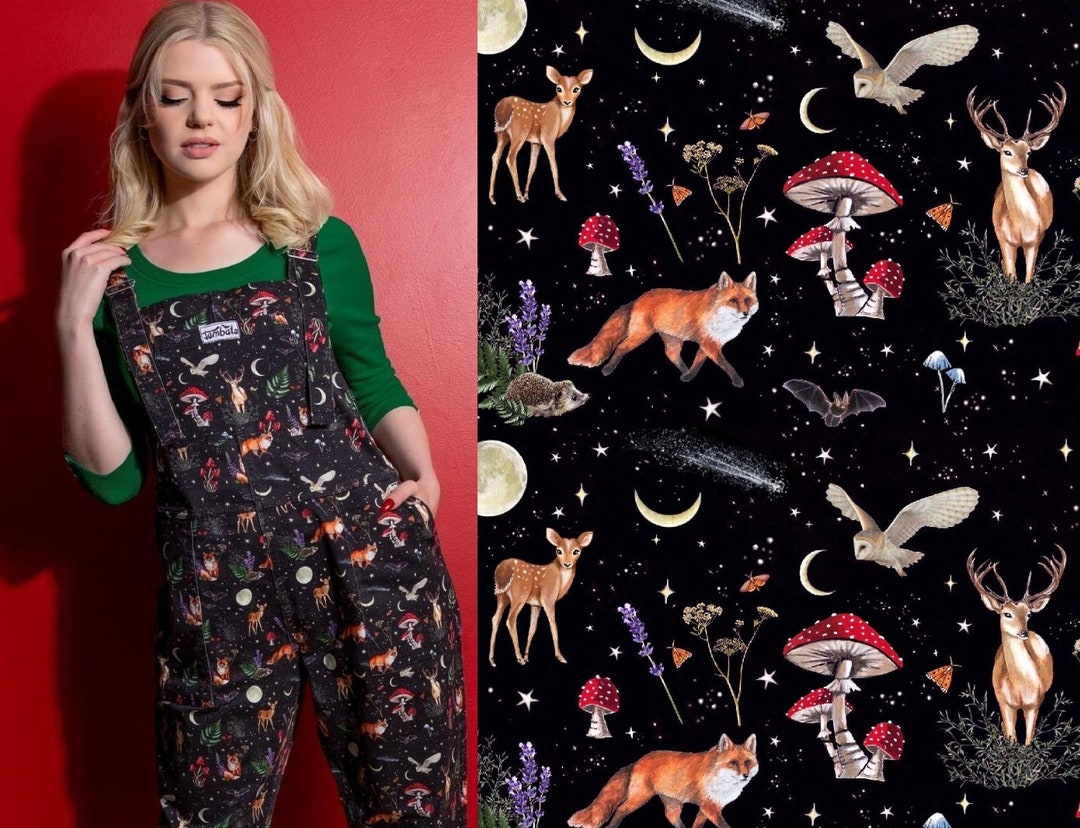 Dark Forest Dungarees: Whimsical Cottagecore Stretch Cotton Overalls (4XS-6XL)
