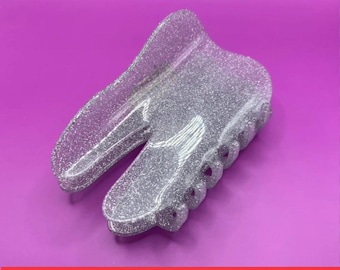 Large Sparkling Silver Tooth Claw Hair Clip