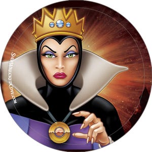 May include: A circular graphic featuring the Evil Queen character with a gold crown, high white collar, and black and purple attire. She wears a gold pendant and has green eyes. The text ShipWreckedCove.com is printed vertically on the left side.