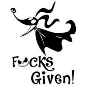 May include: A black graphic decal featuring a stylized ghost dog with a cape and a small pumpkin on its nose. Below the dog, the text reads FUCKS GIVEN, with the letter U replaced by a grinning skull face with hollow eyes and a stitched mouth.