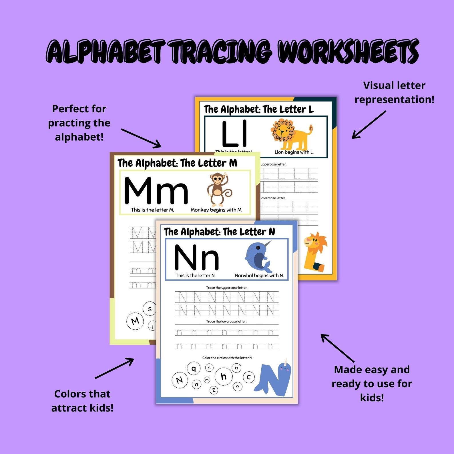Letter Tracing Worksheets for Kids, 26 Printable Preschool