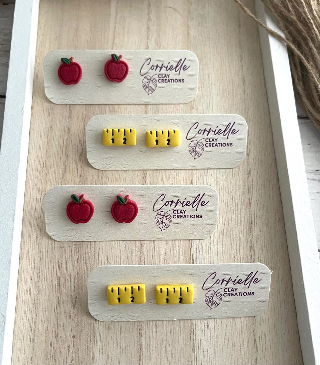 Apple Ruler Border Polymer Clay Apple & Ruler Stud Earrings, Teacher Gift - Etsy