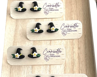 Halloween bloemen heksenhoed Stud polymeer klei oorbellen
