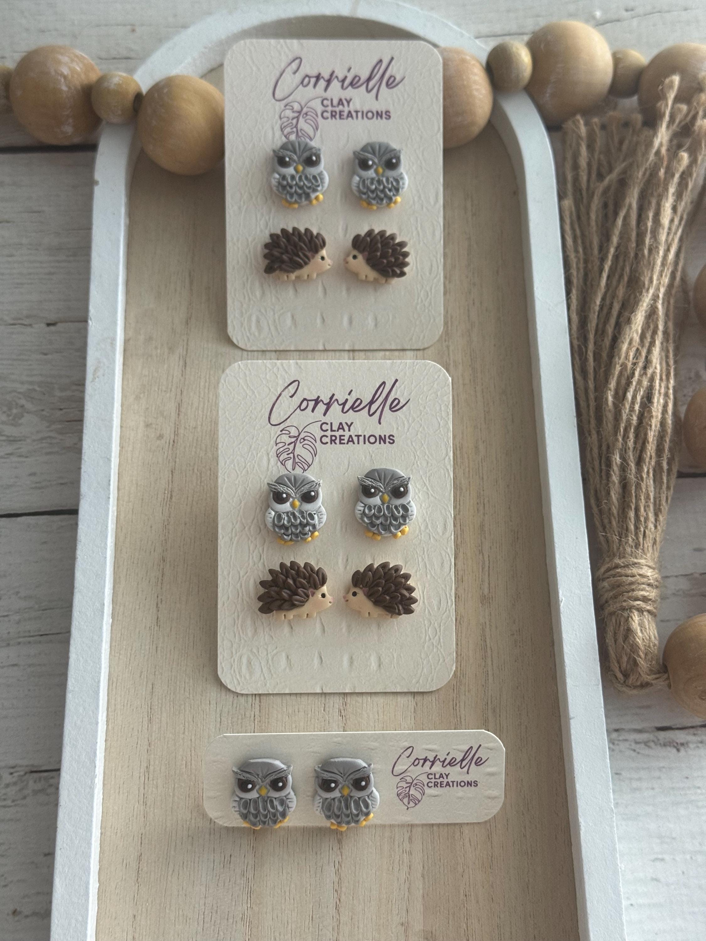 Fall Woodland Creatures Owl and Hedgehogs Stud Pack Polymer Clay Earrings