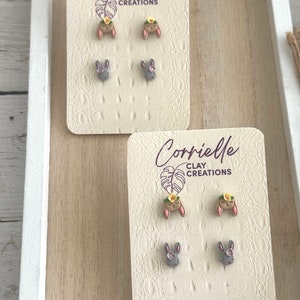 Easter Spring Micro Floral Bunny Polymer Clay Earring Stud Packs