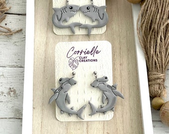 Hammerhead Shark Dangle and Shark Dangle and Stud Polymer Clay Earrings