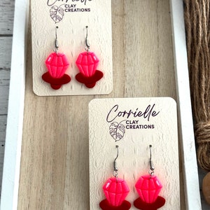 CLEARANCE - Valentine Electric Pink Ring Pop Candy Dangle Polymer Clay Earrings