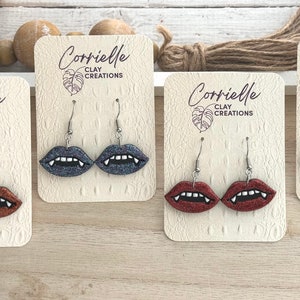 Halloween Glitter Vampire Lips and Teeth Polymer Clay Earrings