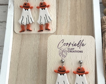 Halloween glitter cowboy country western spook met cowboylaarzen bungelende polymeerklei oorbellen