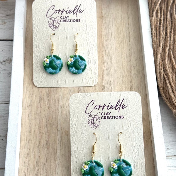 Floral Earth Planet Dangle Polymer Clay Earrings for Teacher Appreciation or Back to School