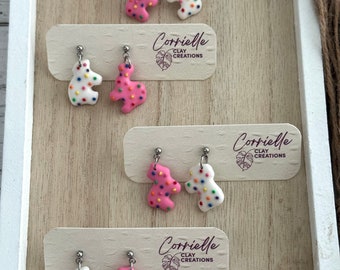 Valentine Frosted Animal Cracker Dangle Polymer Clay Earrings