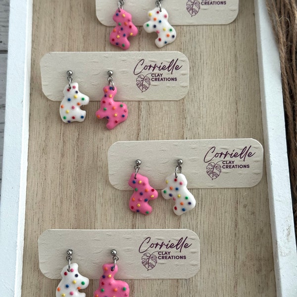 Valentine Frosted Animal Cracker Dangle Polymer Clay Earrings