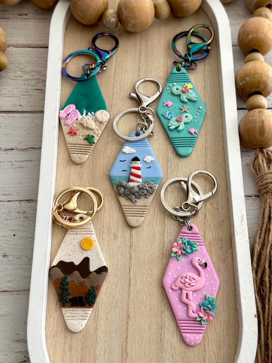 Lighthouse Key Chain Scenic Beach Flamingo Lighthouse Mountains With Trees Turtles Under the ...